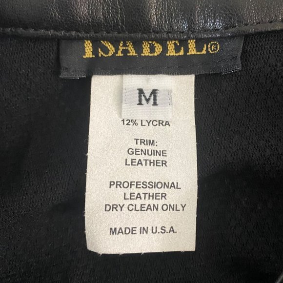 Isabel Leather & Mesh Button-Up Blouse Womens Medium Black Abstract Panel Top - Picture 11 of 14